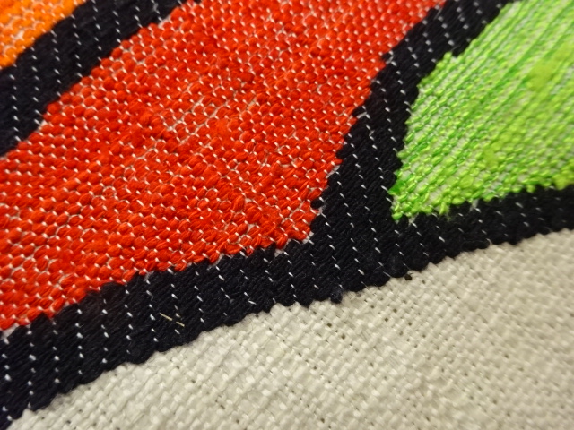  手織り真綿紬抽象模様織出し名古屋帯